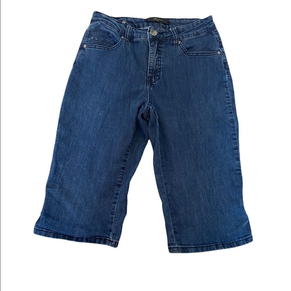 SIMON CHANG DENIM Dark Wash Stretch Bermuda Long Jean Short 2